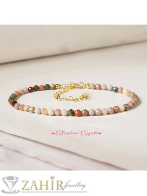 Мега яка гривна за ръка или глезен от естествен бежово-кафяв седеф 3 мм топче и стоманени елементи, закопчалка и удължител - GA3069